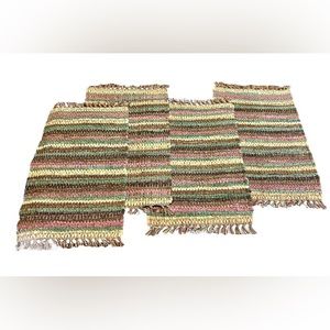 Placemats Rag Rug Style with Fringe Woven Rustic Cottage Core Boho Set of 4
